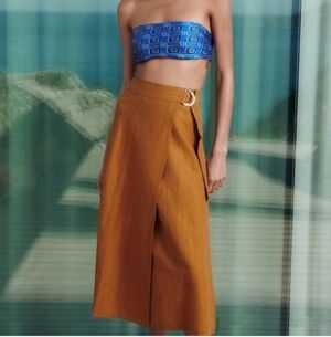 Zara Linen Blend Wrap Midi Skirt Size XS